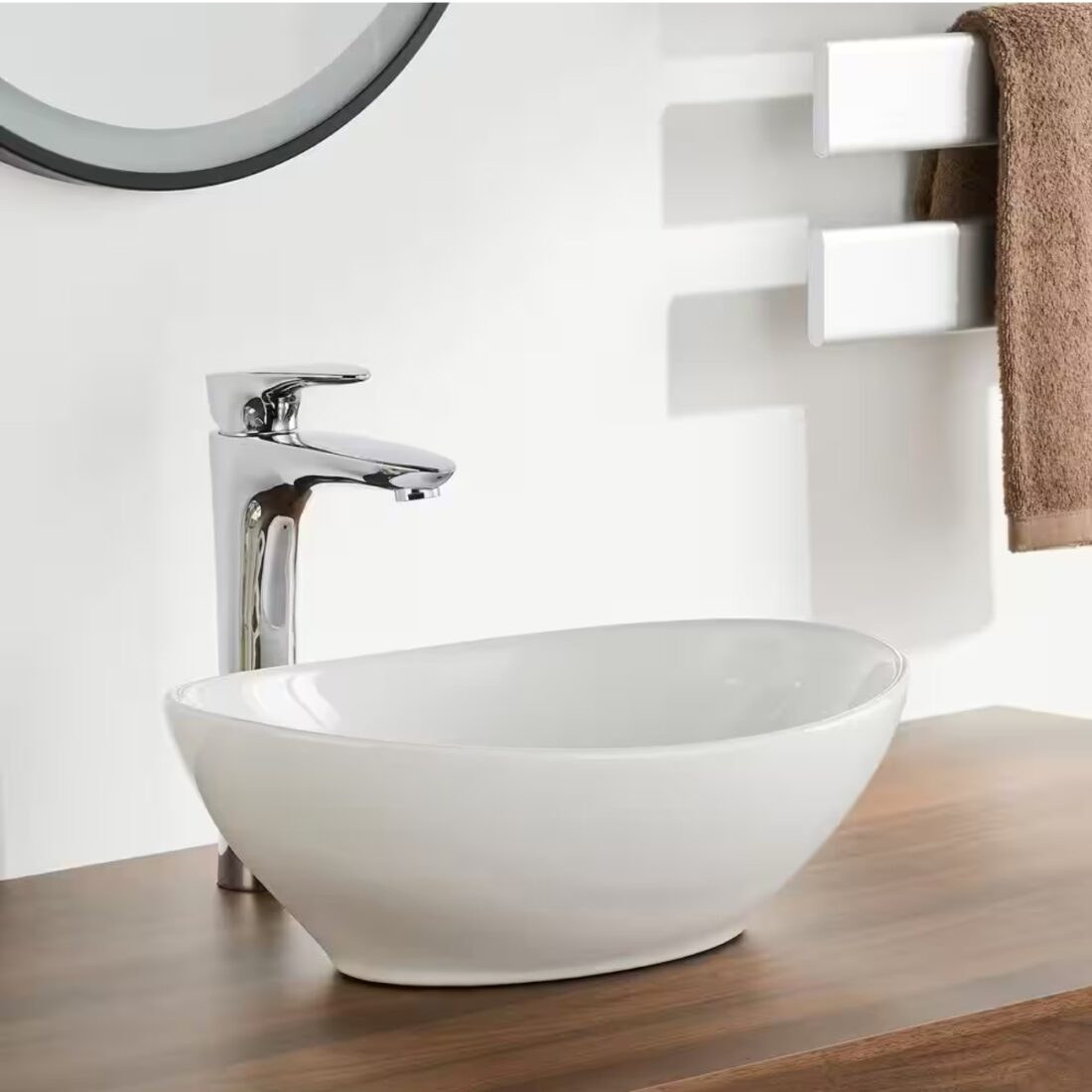 16 in. L x 13 in. W White Oval Bathroom Ceramic Vessel Sink Art Basin Not Included Faucet