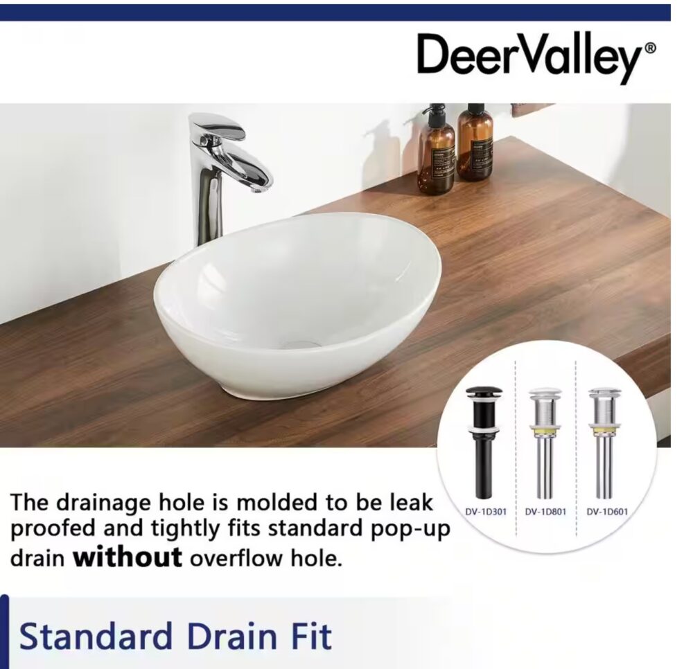 16 in. L x 13 in. W White Oval Bathroom Ceramic Vessel Sink Art Basin Not Included Faucet - Image 2