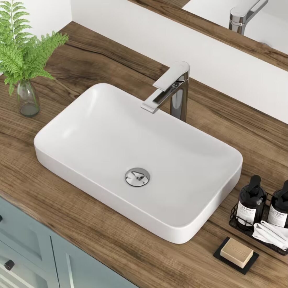 19 in. L x 13 in. W Rectangular Bathroom Ceramic Semi-Recessed Vessel Sink White Art Basin